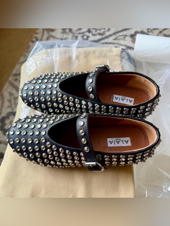 Alaia Shoes - Alaïa Black Leather Studded Mary Jane Flats